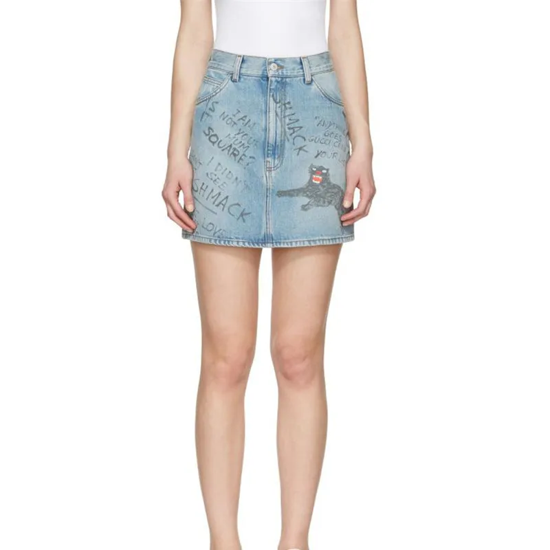 New Summer Print Denim Skirts Women Fashion Hand Painted Leopard Letters High Waist Water Washing Blue A Line Skirt
New Summer Print Denim Skirts Women Fashion Hand Painted Leopard Letters High Waist Water Washing Blue A Line Skirt
