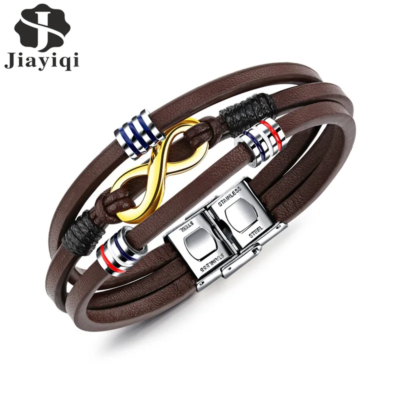 Jiayiqi New Infinity Bracelet Stainless Steel Brown Color Leather Bracelet for Men Jewelry Braid Chain Beads Accessories 21cm 
Jiayiqi New Infinity Bracelet Stainless Steel Brown Color Leather Bracelet for Men Jewelry Braid Chain Beads Accessories 21cm