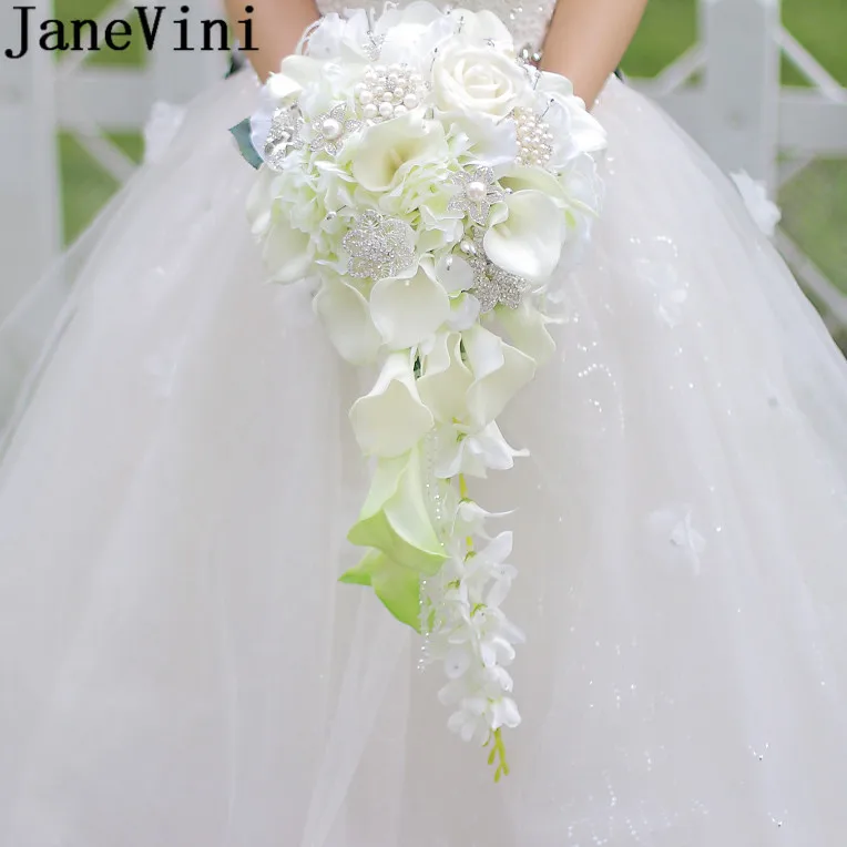 JaneVini 2019 водопад свадебные букеты с кристаллами белая Калла Лилия жемчуг бисером