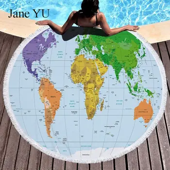 

JaneYU round beach towel map picnic mat tassel tapestry around bath towel curtain mat yoga mat 150cm decoration