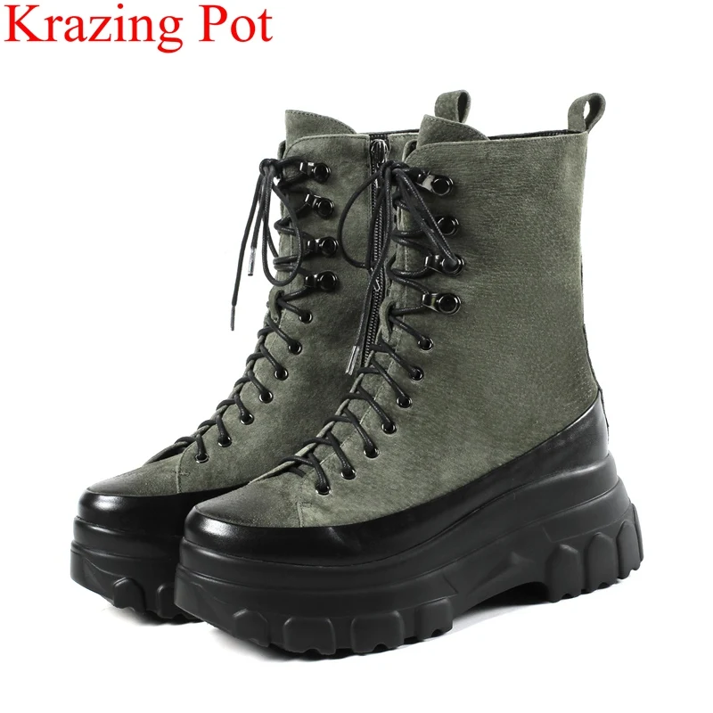 Krazing Pot 2018 big size zipper genuine leather keep warm motorcycle boots round toe platform runway women ankle boots L5f1
Krazing Pot 2018 big size zipper genuine leather keep warm motorcycle boots round toe platform runway women ankle boots L5f1