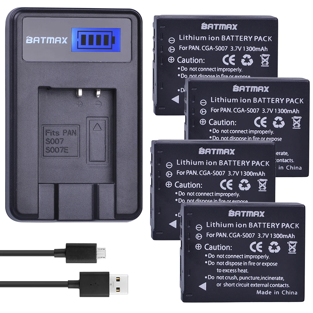 

Batmax 4pcs CGA-S007 S007E S007 S007A Battery +LCD USB Charger for Panasonic DMC TZ1 TZ2 TZ3 TZ4 TZ5 TZ50 TZ11 TZ15 Bateria
