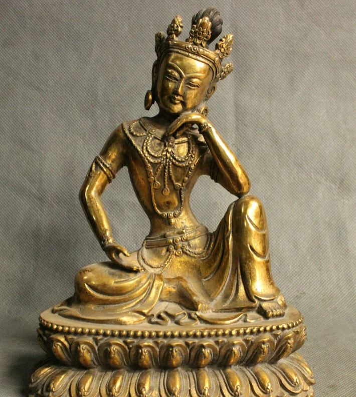 

fast shipping USPS to USA S1290 8" Tibet Tibetan Bronze Gilt Temple Thinking Kwan-Yin GuanYin Buddha Tara Statue