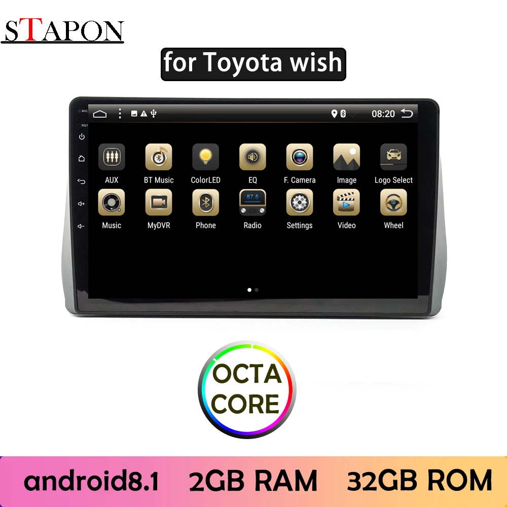 

STAPON 10inch for Toyota wish Android 8.1 2GBRAM OCTA CORE Car DVD MP5 Multimedia Player with RDS WiFi GPS