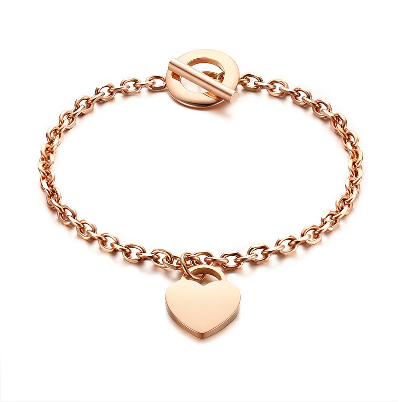 Stylish Rose Gold Tone Women's Heart Tag Charm Toggle Bracelet Personalised Stainless Steel Trendy Woman Jewelry
Stylish Rose Gold Tone Women's Heart Tag Charm Toggle Bracelet Personalised Stainless Steel Trendy Woman Jewelry