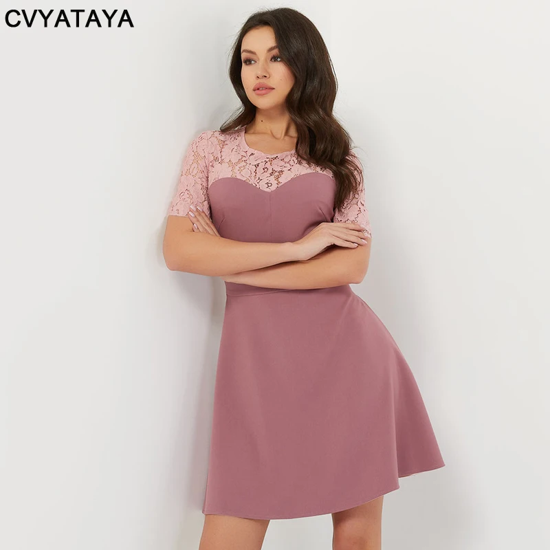 2019 Summer Bean Paste Pink Short Dress Fashion Lace Stitching Fit and Flare A-Line Dress Woman Sweet Party Dresses
2019 Summer Bean Paste Pink Short Dress Fashion Lace Stitching Fit and Flare A-Line Dress Woman Sweet Party Dresses