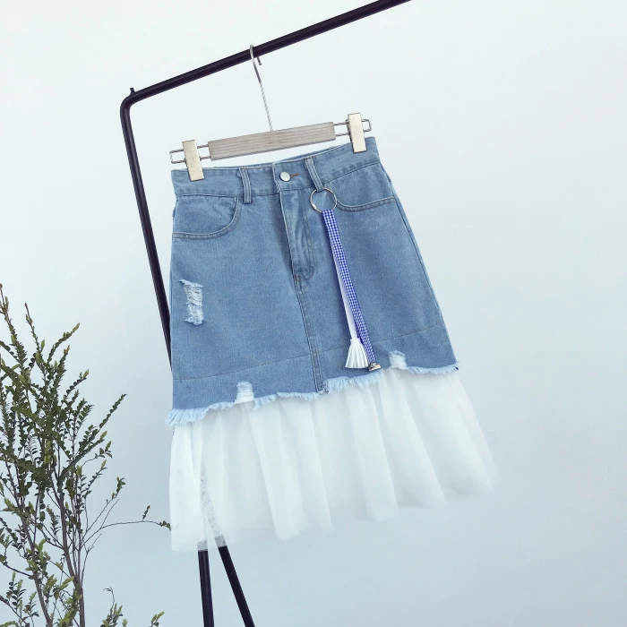 2019 Fashion Denim Skirts Women Summer Lace Mesh Patchwork High Waist A-line Skirts Harajuku Jeans Skirt faldas mujer jupe femme
2019 Fashion Denim Skirts Women Summer Lace Mesh Patchwork High Waist A-line Skirts Harajuku Jeans Skirt faldas mujer jupe femme