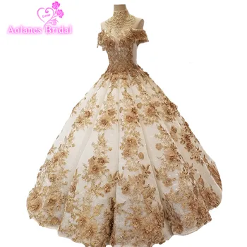 2018 Gold Lace Sleeveless Strapless Floor-length Bridal Gowns Waves Ball Gown Off The Shoulder Vintage Wedding Dresses Casamento
2018 Gold Lace Sleeveless Strapless Floor-length Bridal Gowns Waves Ball Gown Off The Shoulder Vintage Wedding Dresses Casamento