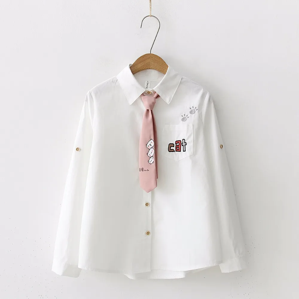 Japan Style Blouse Women Embroidery Letter Cat Pocket Cotton Shirt Cute Tie Top Spring Autumn 2019 Long Sleeve blusas T8N906
Japan Style Blouse Women Embroidery Letter Cat Pocket Cotton Shirt Cute Tie Top Spring Autumn 2019 Long Sleeve blusas T8N906