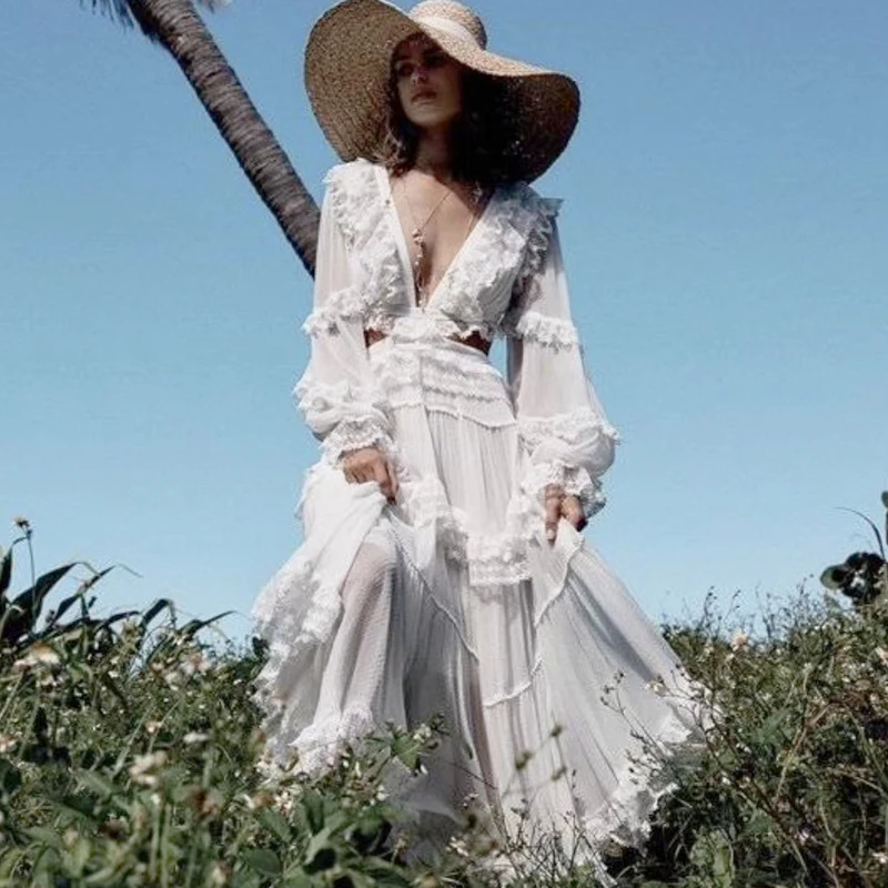 Runway Boho Chic Women White Beach Dress 2019 Sexy Deep V neck Cutout Long Sleeve Backless Chiffon Dress Holiday Long Vestidos
Runway Boho Chic Women White Beach Dress 2019 Sexy Deep V neck Cutout Long Sleeve Backless Chiffon Dress Holiday Long Vestidos