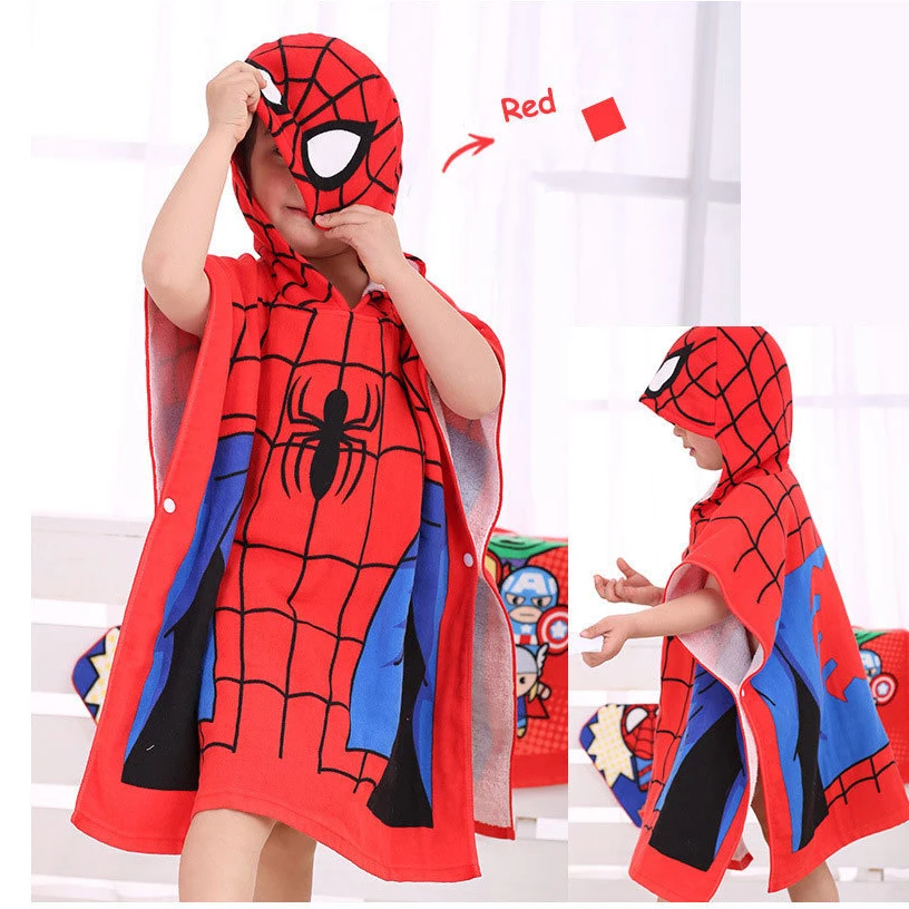 

Disney Cartoon Hero Spiderman America Captain Baby Boys Girls Hooded Bath Towel 100% Cotton Wearable Hooded Bath Towel 60x120cm