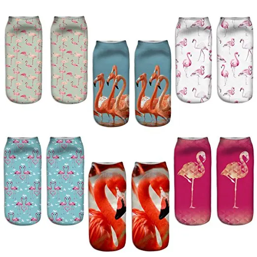 Image Zmart Unisex 6 Pairs Flamingo Pattern 3D Multicolored Print Cotton Ankle Socks Crazy Funny Socks Short Low Cut Pack Sock