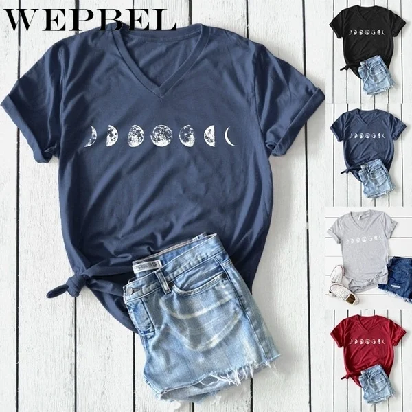 WEPBEL Summer Fashion Moon Phases Printed Shirt T-shirt Ladies Casual Short Sleeve V-neck Tee Tops
WEPBEL Summer Fashion Moon Phases Printed Shirt T-shirt Ladies Casual Short Sleeve V-neck Tee Tops