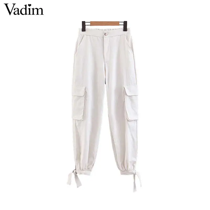 Vadim women pockets solid cargo pants bow tie zipper fly ankle length white trousers female casual chic pantalones KA725
Vadim women pockets solid cargo pants bow tie zipper fly ankle length white trousers female casual chic pantalones KA725