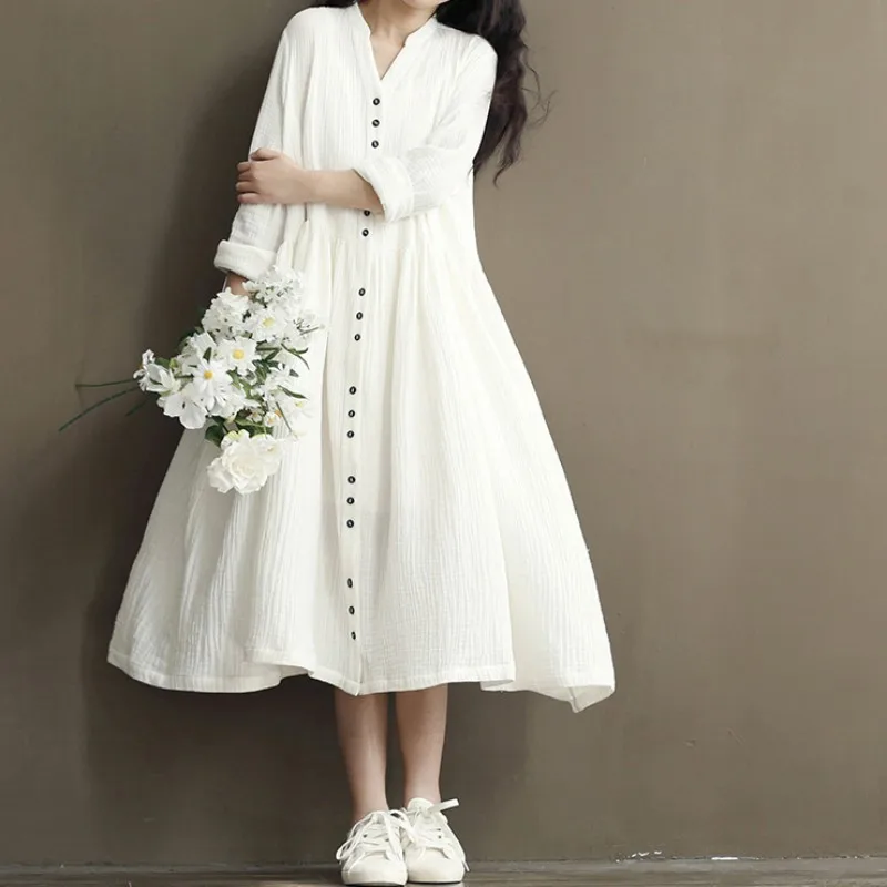 Autumn Harajuku Cotton Linen White Color Women Dress Long Sleeve Stand Loose Bat Sleeve Irregular Dress
Autumn Harajuku Cotton Linen White Color Women Dress Long Sleeve Stand Loose Bat Sleeve Irregular Dress
