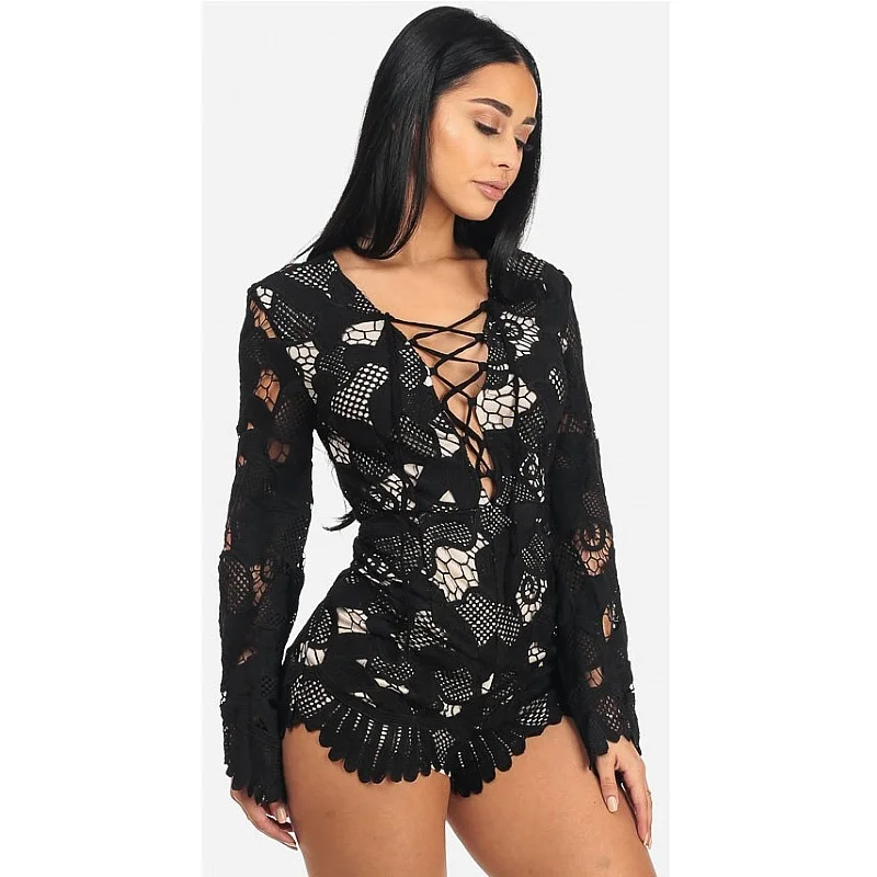 Black Lace Rompers Short Womens One Piece Jumpsuit Bodysuit Sexy Costumes Bodycon Long Sleeve Bandage Linen Jumpsuit
Black Lace Rompers Short Womens One Piece Jumpsuit Bodysuit Sexy Costumes Bodycon Long Sleeve Bandage Linen Jumpsuit