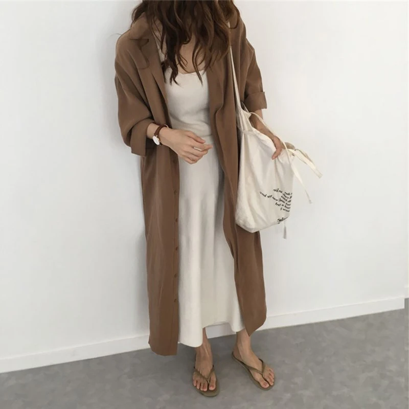 Spring Autumn Long Shirt Coat Korean Loose Solid Color Outwear Lapel Over The Knee Sunscreen Windbreaker Female
Spring Autumn Long Shirt Coat Korean Loose Solid Color Outwear Lapel Over The Knee Sunscreen Windbreaker Female