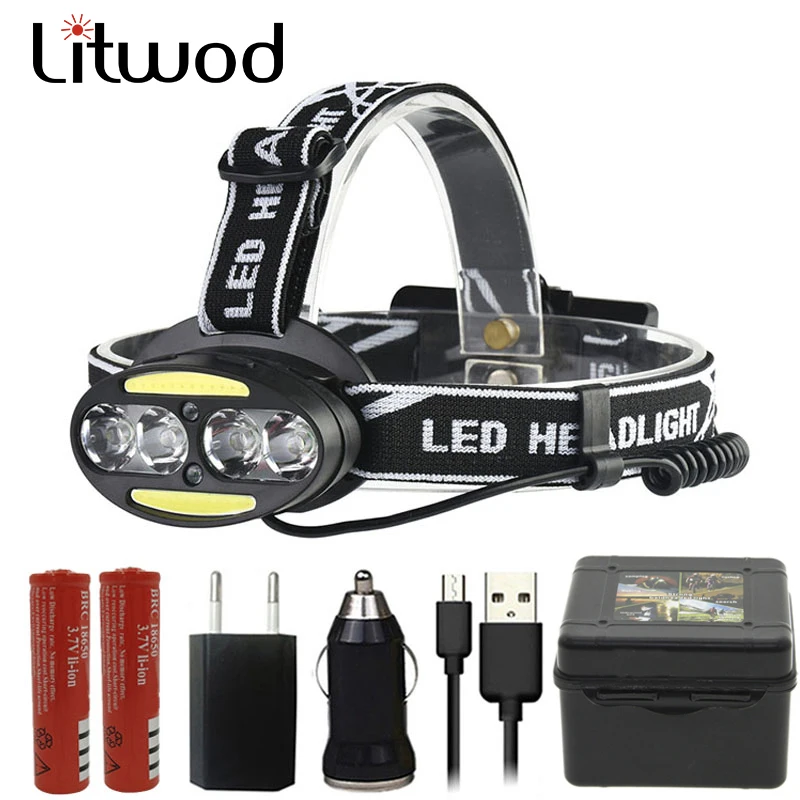 

Litwod Z20 2style LED Head Lamp Headlight 30000 Lumen headlamp IR sensor 4* XM-L2 T6 +2*COB head Flashlight Torch Lanterna light