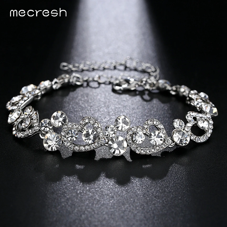 Mecresh Romantic Heart Crystal Wedding Jewelry Sets Silver Color Bridal Necklace Earrings Bracelets Sets For Women TL310+MSL285 26