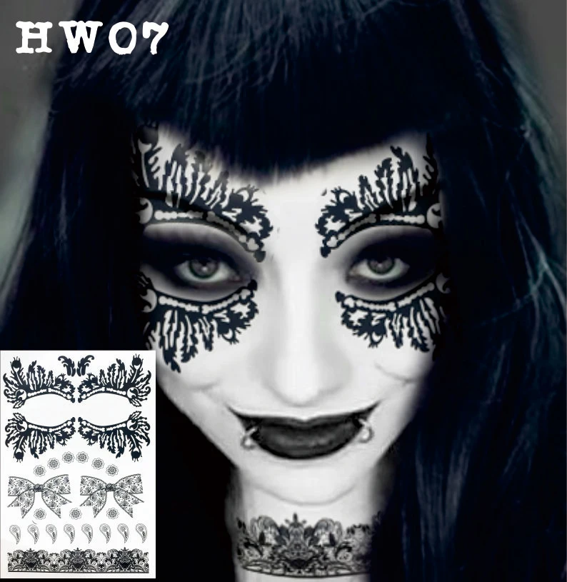 Фото # HW07 ужасная временная татуировка в готическом стиле с кружевом для вечерние |