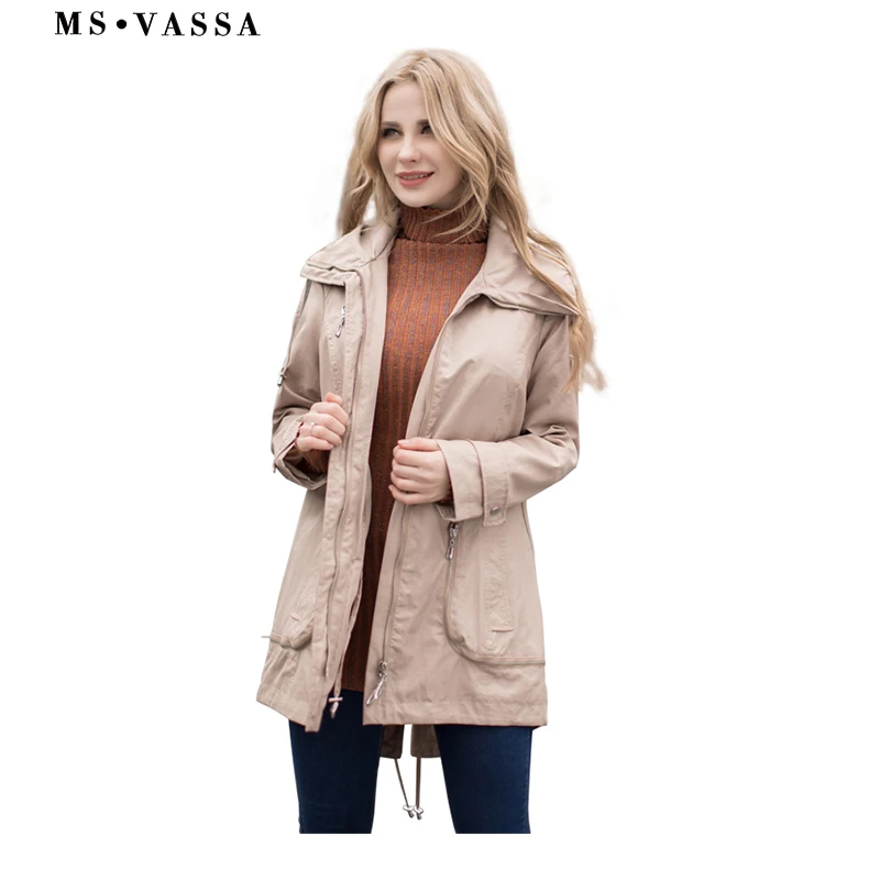 Фото MS VASSA весенние тренчи 2019 женские новые модные пальто с регулируемой талией плюс