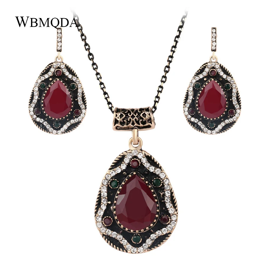 2 Pcs/lot 2018 Vintage Ethnic Turkish Jewelry Sets Red Resin Crystal Antique Gold Color Earrings And Necklace For Women
2 Pcs/lot 2018 Vintage Ethnic Turkish Jewelry Sets Red Resin Crystal Antique Gold Color Earrings And Necklace For Women