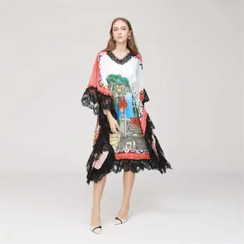 Women Dress 2018 High Quality Designer Runway V-neck Batwing Sleeve Printed Lace Patchwork Casual Dresses NP0024
Women Dress 2018 High Quality Designer Runway V-neck Batwing Sleeve Printed Lace Patchwork Casual Dresses NP0024