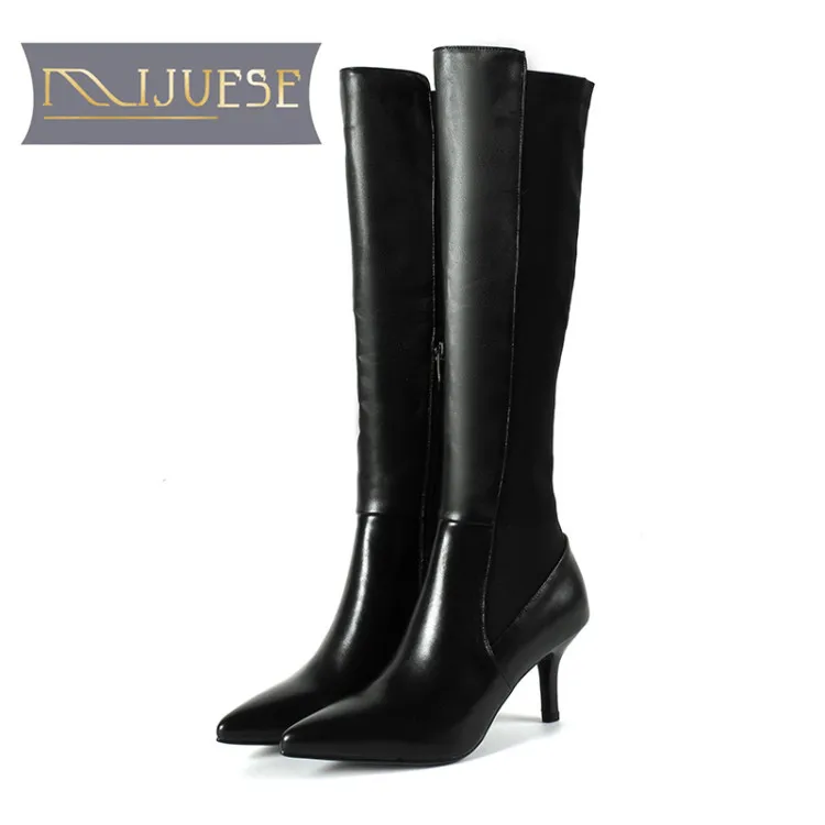 MLJUESE 2019 women knee high boots cow leather zippers winter warm pointed toe thin heel high boots female boots size 33-43
MLJUESE 2019 women knee high boots cow leather zippers winter warm pointed toe thin heel high boots female boots size 33-43