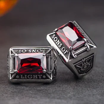 Free Mason with red Zircon Ring For Men High quality Four Prongs Setting Stainless steel Index Ring Jewelry mygrillz
Free Mason with red Zircon Ring For Men High quality Four Prongs Setting Stainless steel Index Ring Jewelry mygrillz