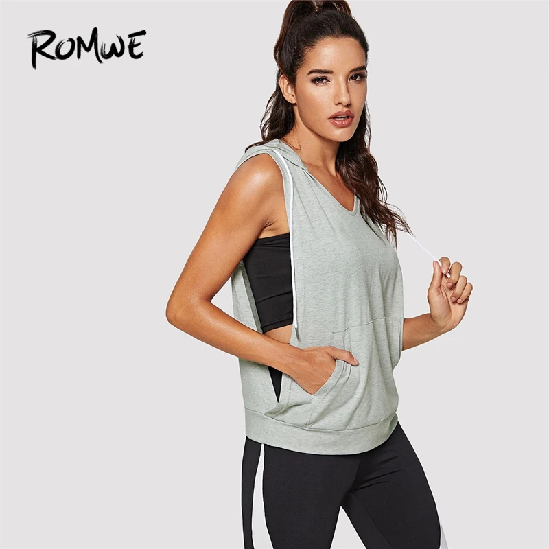 Romwe Sport Grey Solid Low Side Pocket Front Hooded Tank Women 2019 Summer Drawstring Sleeveless Running Exercise Vest Tops
Romwe Sport Grey Solid Low Side Pocket Front Hooded Tank Women 2019 Summer Drawstring Sleeveless Running Exercise Vest Tops