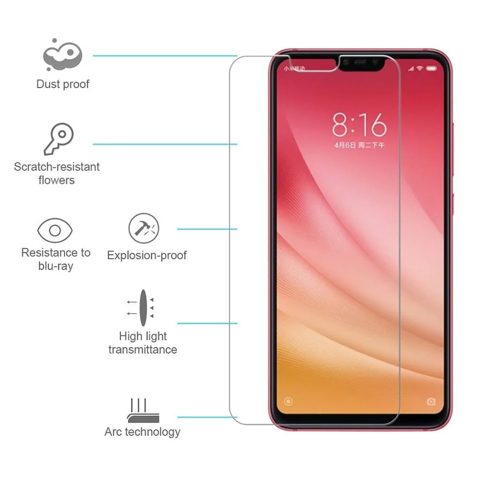 2 шт. 9 H HD закаленное стекло es для Xiaomi Mi 8 облегченное Закаленное протектор экрана
