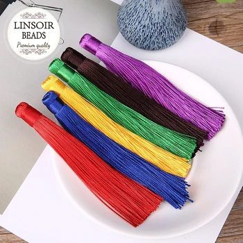 

LINSOIR 10pcs/lot 12cm Polyester Silk Tassel Earrings Charms Chinese Knot Cotton Tassels For Jewelry Making DIY Borlas Piel