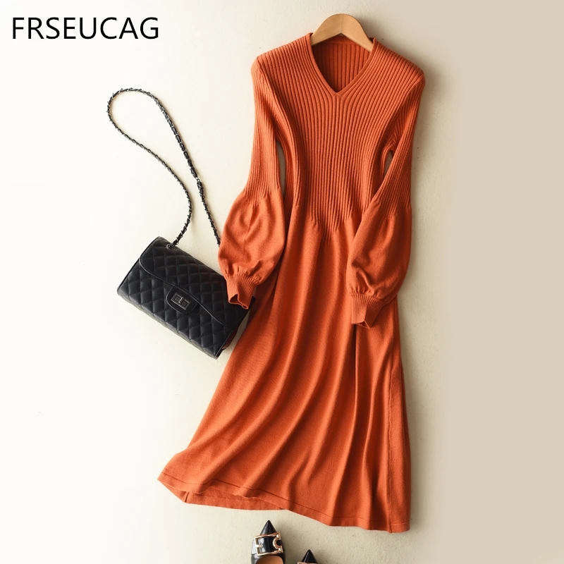 FRSEUCAG 2018 Spring and Autumn new fashion Slim cashmere dress V-neck full sleeve knit solid color long pullover women's
FRSEUCAG 2018 Spring and Autumn new fashion Slim cashmere dress V-neck full sleeve knit solid color long pullover women's