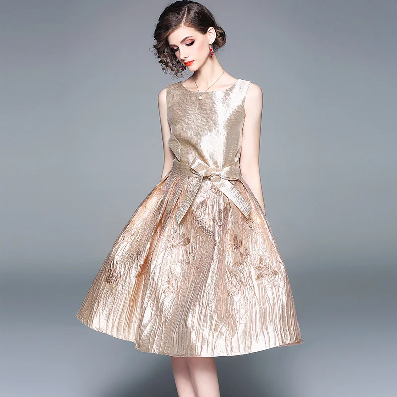 limiguyue high quality jacquard dress women sleeveless bow tie elegant party dresses vestidos big swing knee length dresses T294
limiguyue high quality jacquard dress women sleeveless bow tie elegant party dresses vestidos big swing knee length dresses T294