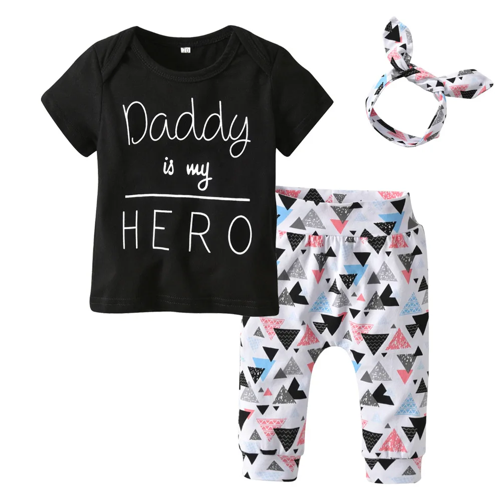 3Pcs Toddler Infant Baby Girls Clothing Set Short Sleeve Daddy is my Hero T-shirt Geometric Pants and Headband Newborn Clothes
3Pcs Toddler Infant Baby Girls Clothing Set Short Sleeve Daddy is my Hero T-shirt Geometric Pants and Headband Newborn Clothes