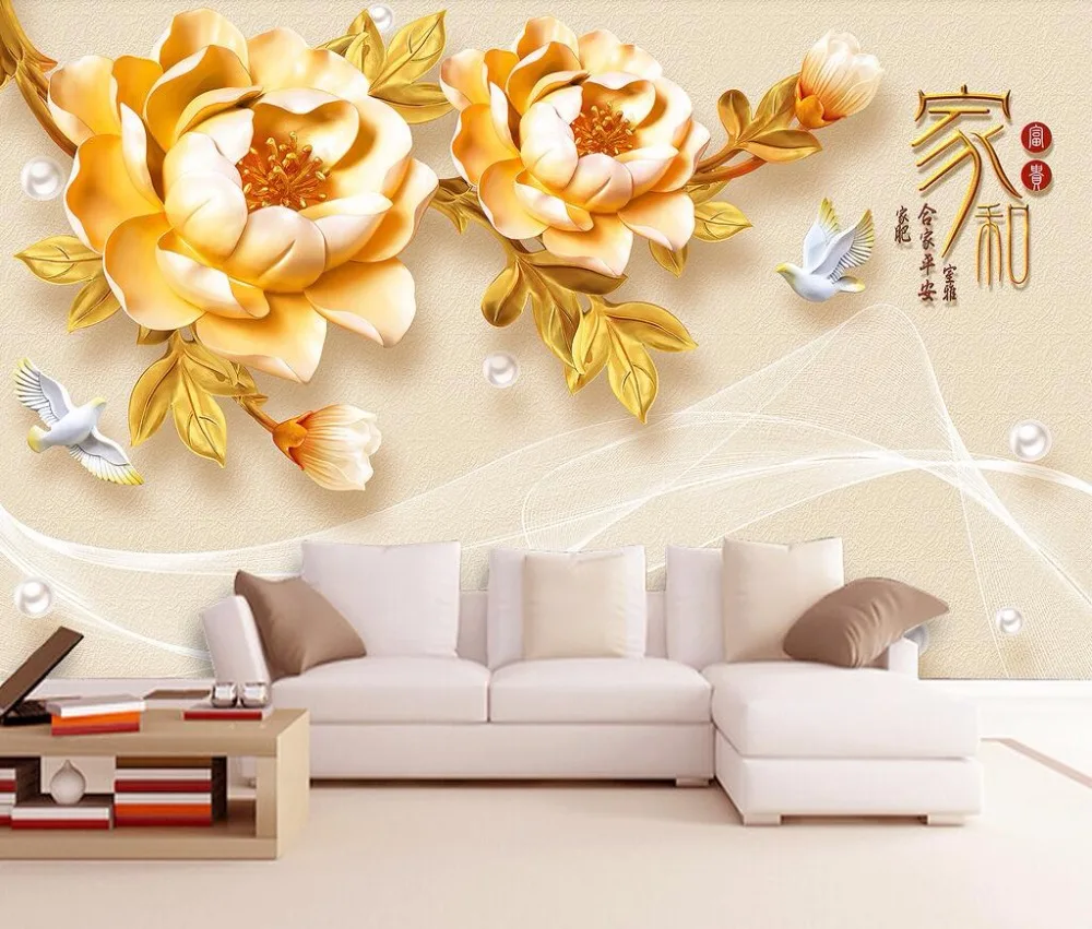 Фото Beibehang Custom wallpaper home and rich 3D embossed peony jewelry TV sofa backdrop decor background walls 3d | Обустройство дома