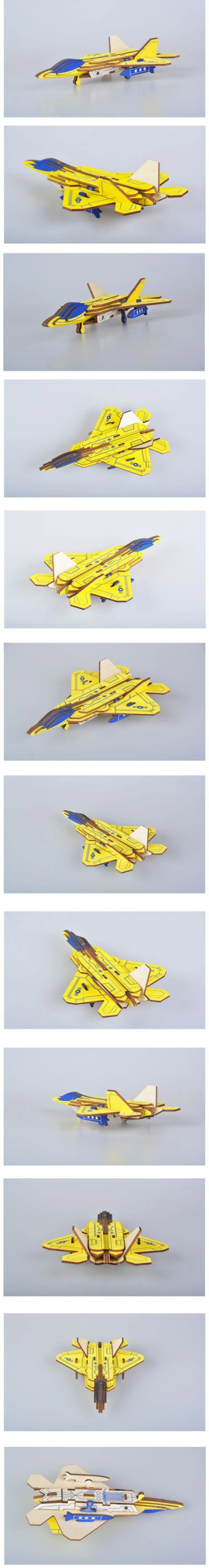 DIY Wooden Puzzle 3D Jigsaw Puzzles F-22 Assembly Aircraft Model Building Puzzles for Kids Educational Toys for Children Gifts