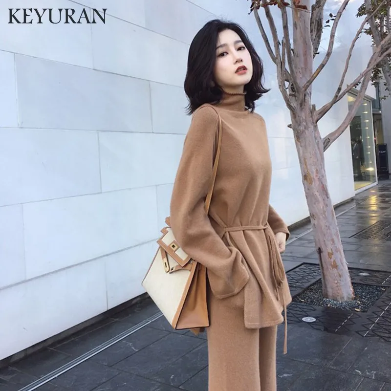 Women's Suit 2 Piece Sets 2019 New Autumn Winter Cashmere Turtleneck Knitted Sweater Women Tops + Wide Leg Pant Two-piece Female
Women's Suit 2 Piece Sets 2019 New Autumn Winter Cashmere Turtleneck Knitted Sweater Women Tops + Wide Leg Pant Two-piece Female