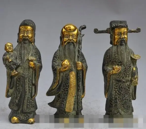 S02354 8"Chinese bronze Stand 3 Longevity God Fu Lu Shou Life Mammon Wealth Statue Set B0403
S02354 8"Chinese bronze Stand 3 Longevity God Fu Lu Shou Life Mammon Wealth Statue Set B0403