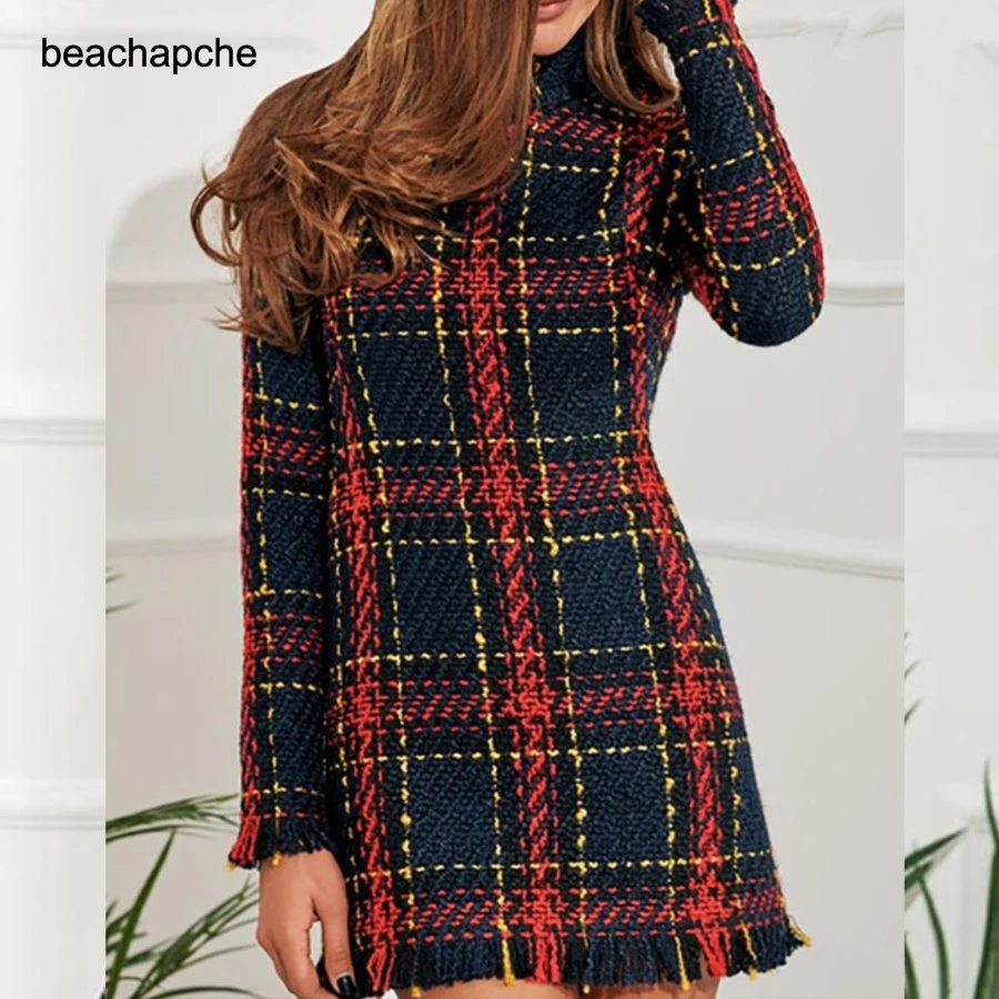 2018 Autumn Women Elegant Vintage Casual Long Sleeve Sheath Dress Female Colorful Plaid Print Tassels Bodycon Mini Dress
2018 Autumn Women Elegant Vintage Casual Long Sleeve Sheath Dress Female Colorful Plaid Print Tassels Bodycon Mini Dress