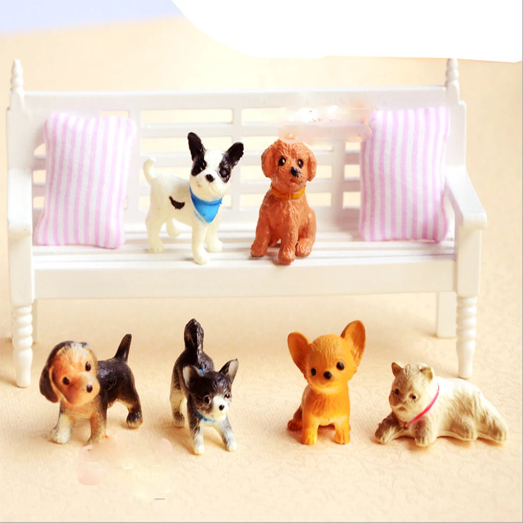 6Pcs 1/12 Dollhouse Crafts Animal Figurines Miniature Dog Puppy Figures Pet Resin Craftwork Birthday Gift Desk Decorations
