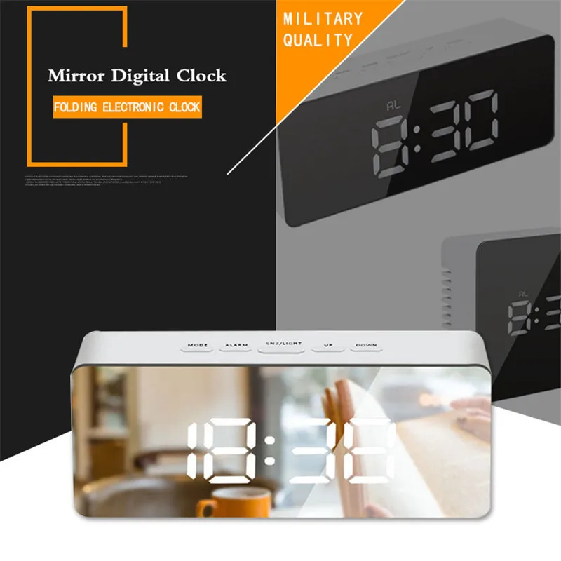 LED Mirror Alarm Clock Creative Digital Snooze Table Clock Night Lights Thermometer Multi-function Bedroom Wake Up Clock For Kid
LED Mirror Alarm Clock Creative Digital Snooze Table Clock Night Lights Thermometer Multi-function Bedroom Wake Up Clock For Kid