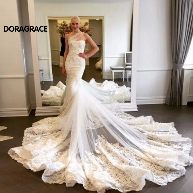 Best Selling Gorgeous vestido de noiva One Shoulder Mermaid Applique Tulle Wedding Dresses Bridal Gowns DG0030
Best Selling Gorgeous vestido de noiva One Shoulder Mermaid Applique Tulle Wedding Dresses Bridal Gowns DG0030