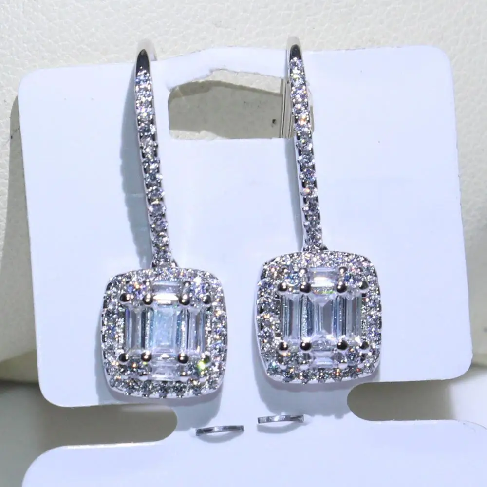 

Luxury Jewelry Shinning Top Selling 925 Sterling Silver T Princess Cut 5A Cubic Zirconia Women Hook Earring For Girl's Gift