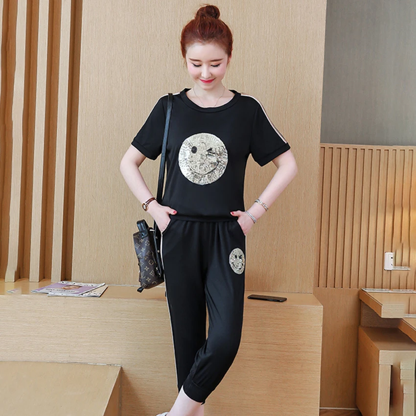 Black 2 Piece Set Outfit Tracksuits for Women Plus Size Large 3xl 4xl 5xl Co-ord Set 2019 Summer Striped Smiley Female Clothing
Black 2 Piece Set Outfit Tracksuits for Women Plus Size Large 3xl 4xl 5xl Co-ord Set 2019 Summer Striped Smiley Female Clothing