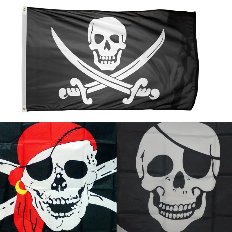 

Boys Girls Home Decor Party Supplies Jolly Roger Grommets Decor Banners Kids Gift Toys Skull Bones Pirate Flags Skull Crossbones