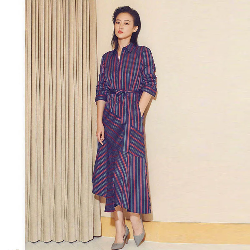 Autumn Runway Designer Women's Dresses Long Sleeve Turn Down Collar Color Block Striped Printed Irregular DressVestido
Autumn Runway Designer Women's Dresses Long Sleeve Turn Down Collar Color Block Striped Printed Irregular DressVestido
