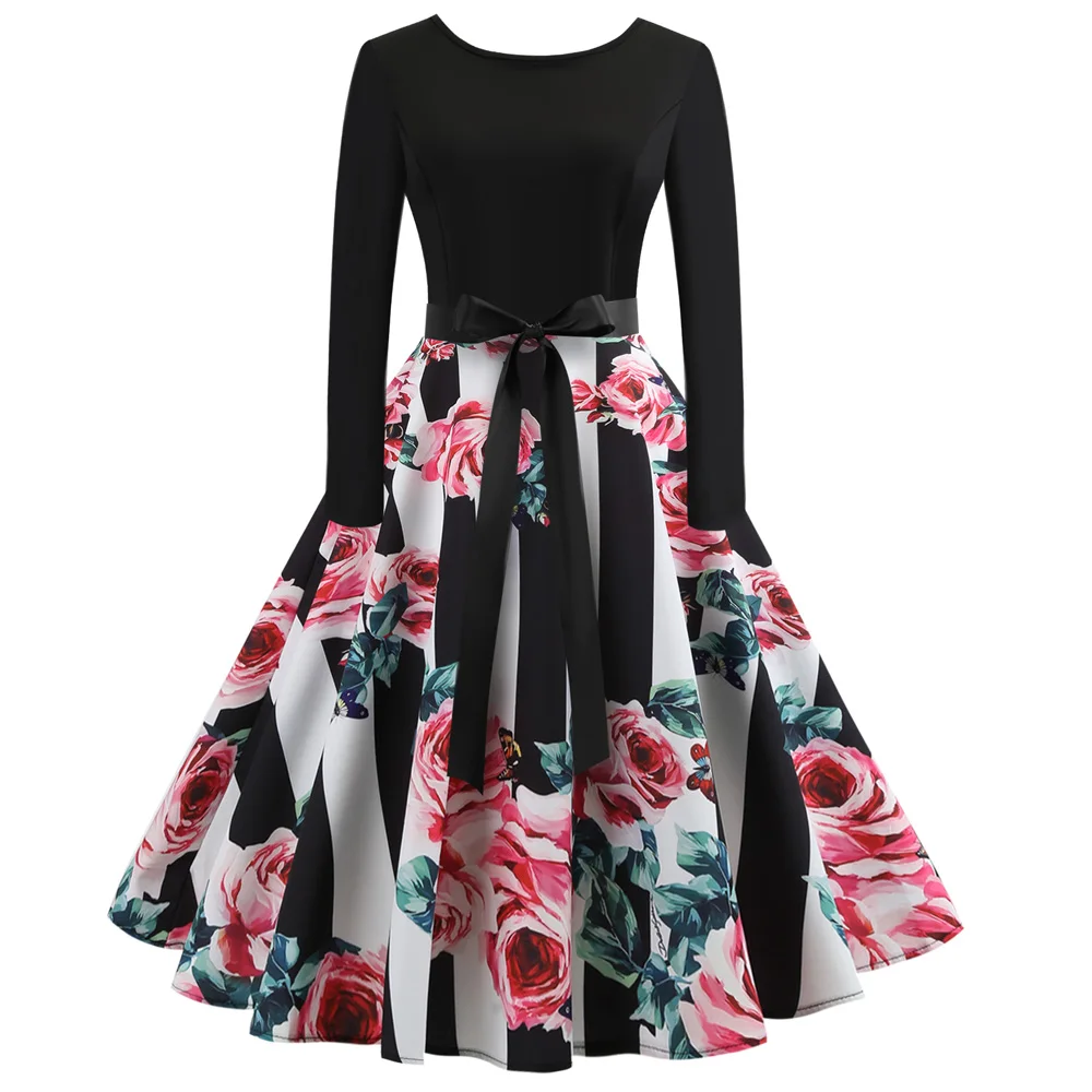 Joineles Audrey Hepburn 1960s Women Vintage Dress Floral Long Sleeves Swing Rockabilly Belts Retro Dress Bowknots Party Vestidos
Joineles Audrey Hepburn 1960s Women Vintage Dress Floral Long Sleeves Swing Rockabilly Belts Retro Dress Bowknots Party Vestidos