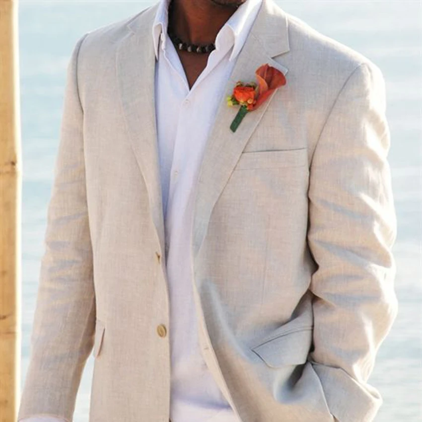 

Светло-бежевые льняные костюмы мужские пляжные свадебные костюмы для мужчин на заказ, летний льняной костюм, смокинг на выбор, полуподкладка, индивидуальный пошив для жениха