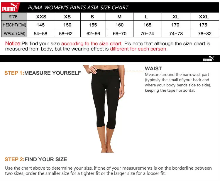 puma fleece pants size chart